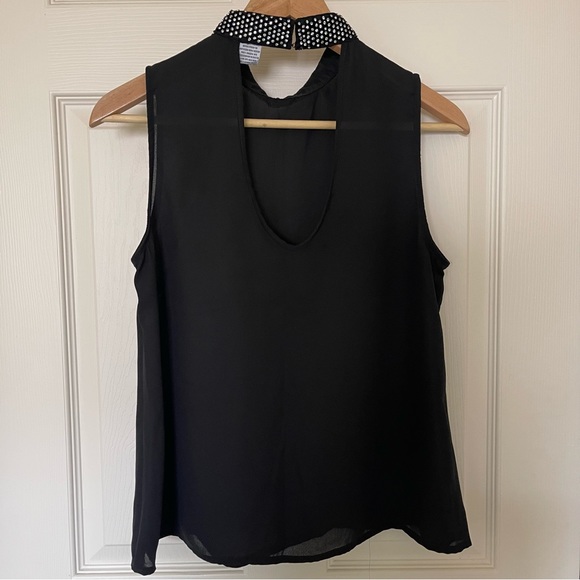 A’gaci Black Sheer Halter Top w/ Embellished Collar and Semi Open Back - Picture 2 of 6